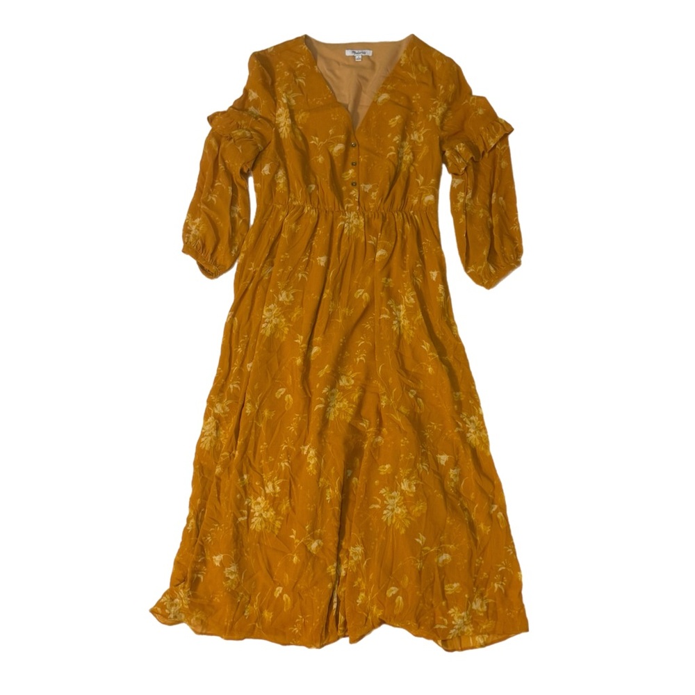 Madewell Orange Ruffle-Sleeve Dress Tonal Botanical Size 0 Fairycore Boho